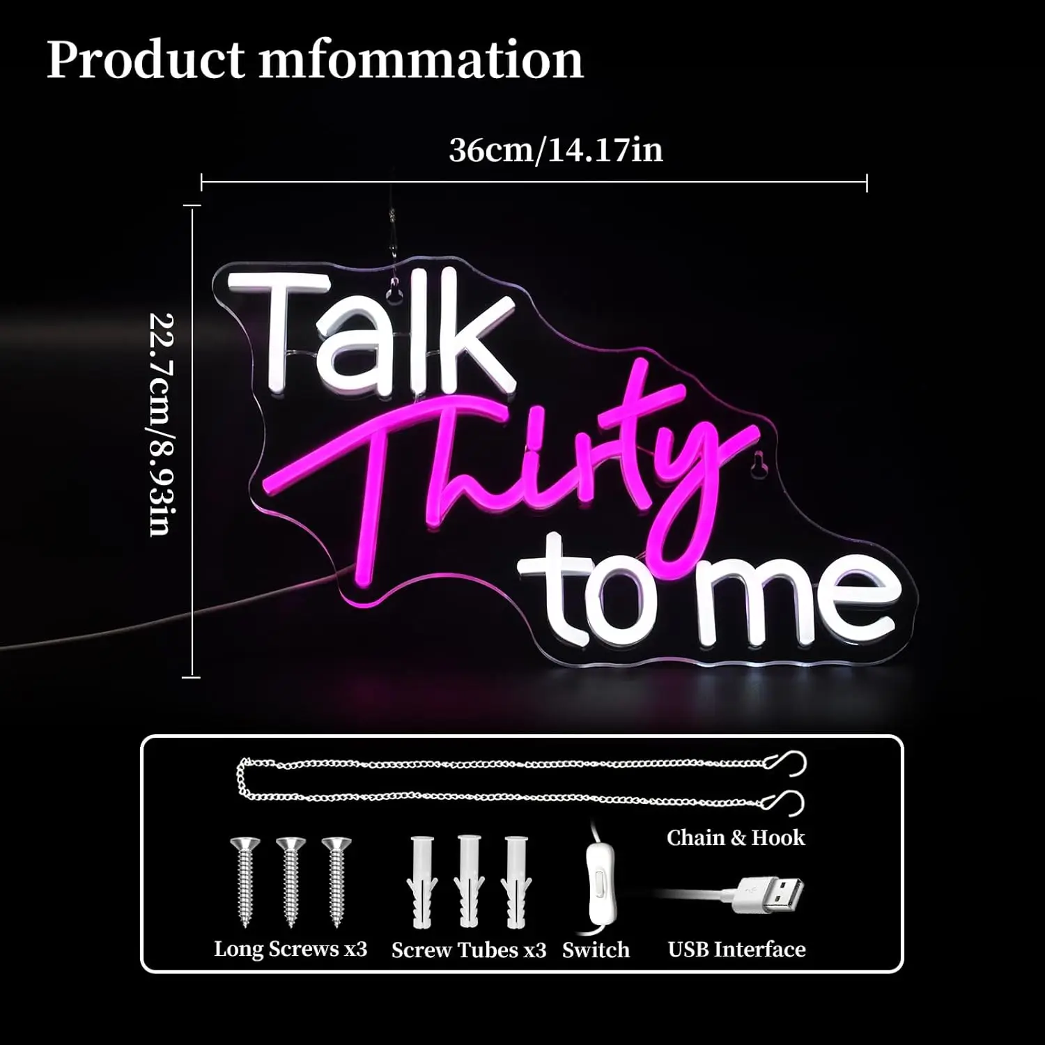 Talk Thirty To Me Neon Sign For Wall Decor 5V USB Pink White Light Signs For Bedroom Home Party Bar Birthday Gift For Girls Sign