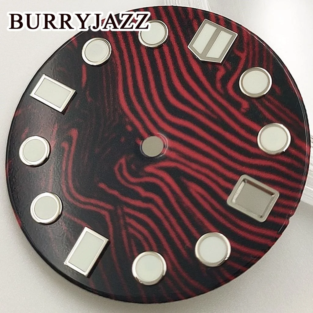 ساعة بوريجاز مضيئة ، بدون شعار ، قرص أزرق أحمر ، ساعة 3: 00 ، تاج حافظة الساعة ، NH35 ، أسود