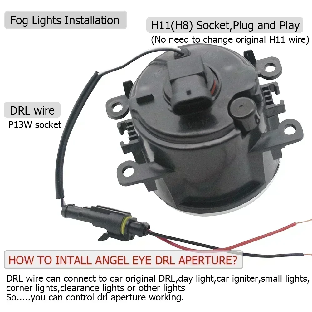 2 X LED Angel Eyes Rings Fog Lights For Peugeot 208, 208 GTi CA_ CC_A9 2012-2018 Car Lens DRL Fog Daytime Running Lamp H11 12V