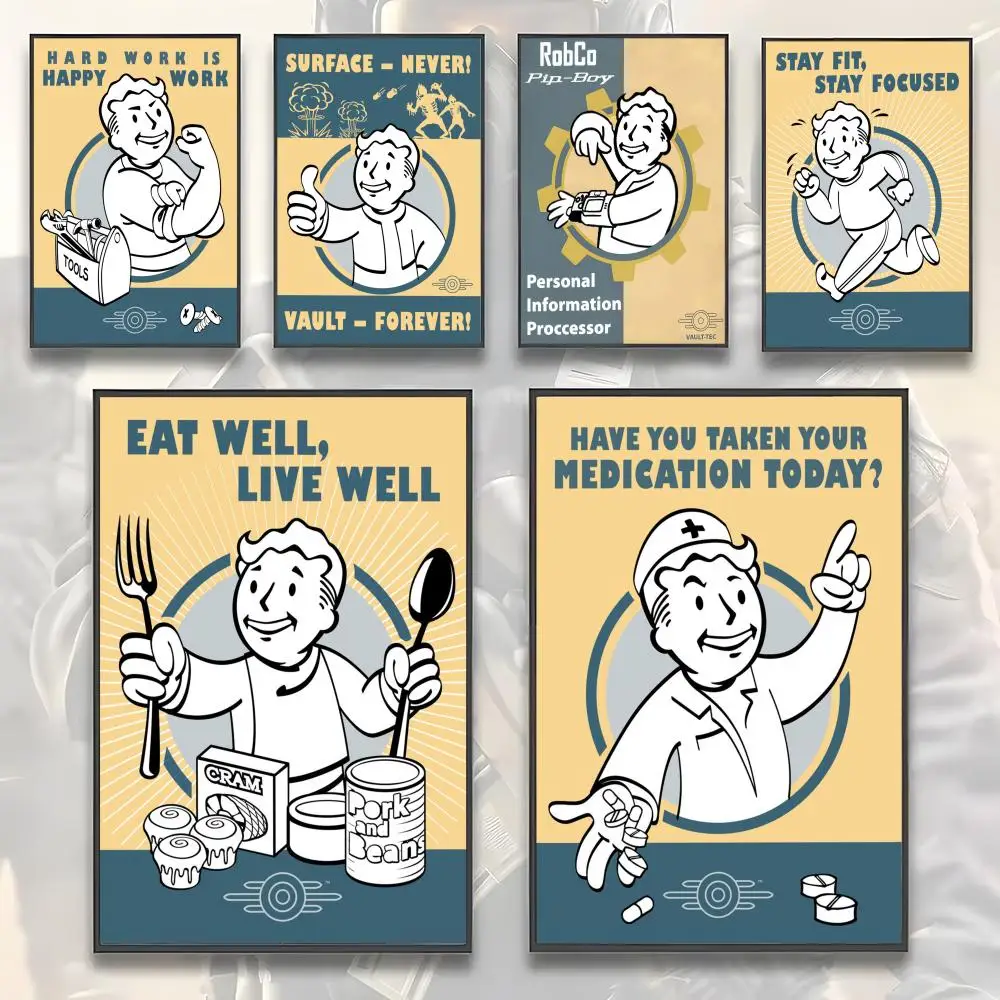 Hot Game Fallouts Vault Boys Painting Calligraphy HD Canvas Poster living room bedroom bar aesthetic decoration