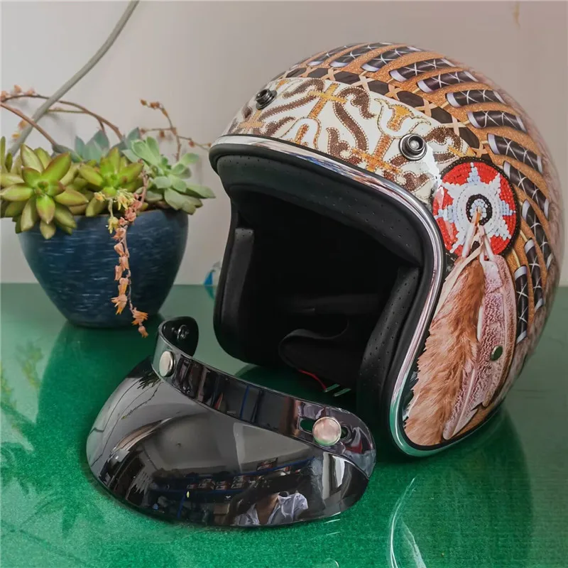 Motorcycle Helmet 3/4 Open Face Vintage Casco Moto Jet Scooter  Retro DOT Approved CE Casque Motociclismo S to XXL