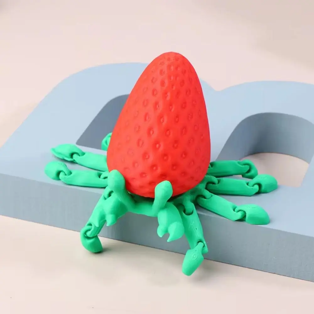 Pose Fleksibel 3D Dicetak Kepiting Stroberi Multi-sendi Dekorasi Desktop Mini Ornamen Kepiting Stroberi Dapat Bergerak Warna-warni