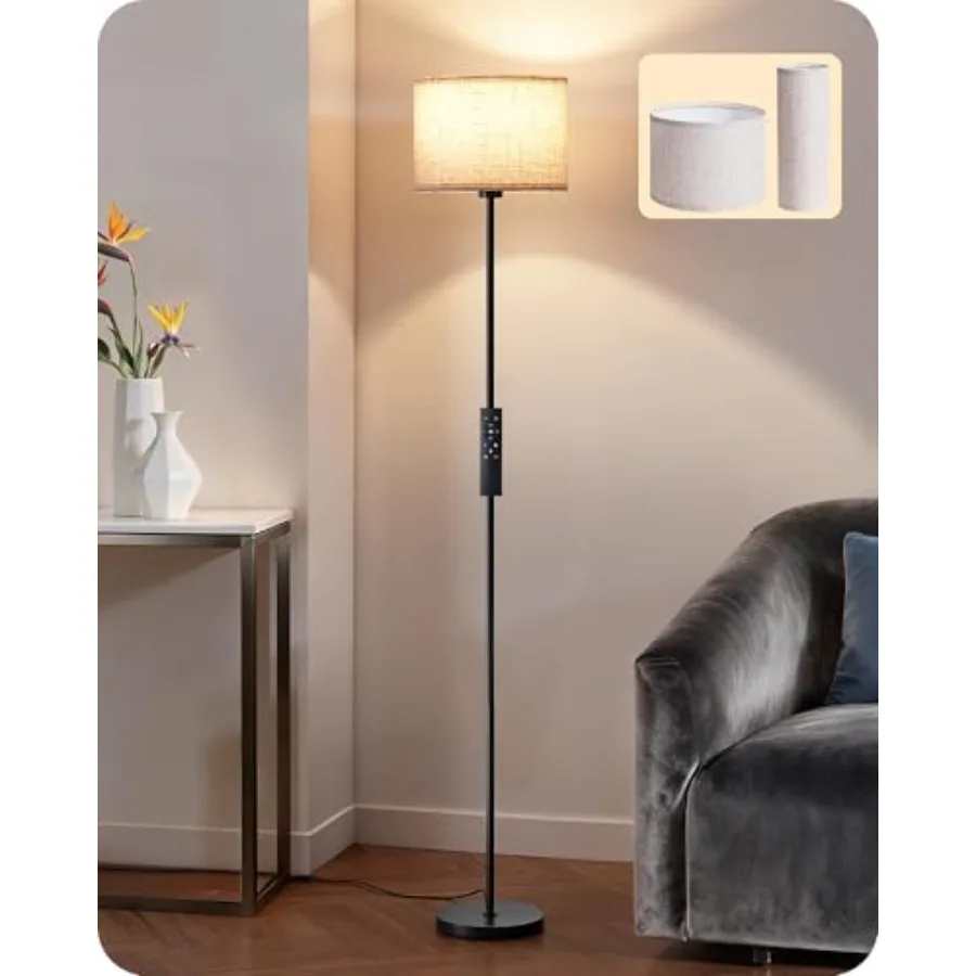 

Upgraded Floor Lamps with 2 Lampshades, 63.7" Modern Standing Lamp with Feet Switch and Remote Control, Stepless Dimmable Minim