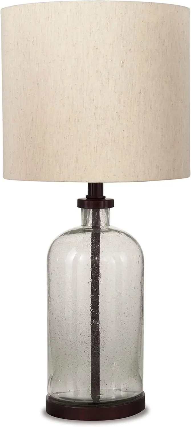 Modern Farmhouse 22.5" Seeded Glass Table Lamp in Bronze Finish, Perfect for Bedside or Living Room