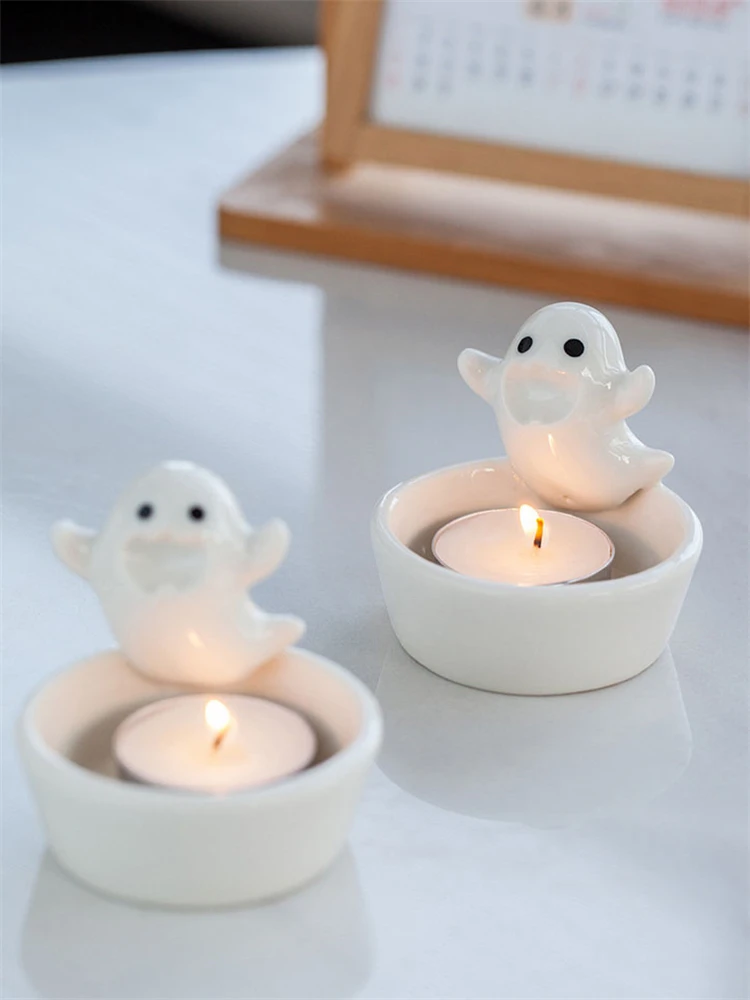 Halloween Ghost Candle Holder Cute Ghost Candlestick Aroma Candle Holder Durable High Temp Home Party Candlestick Decoration