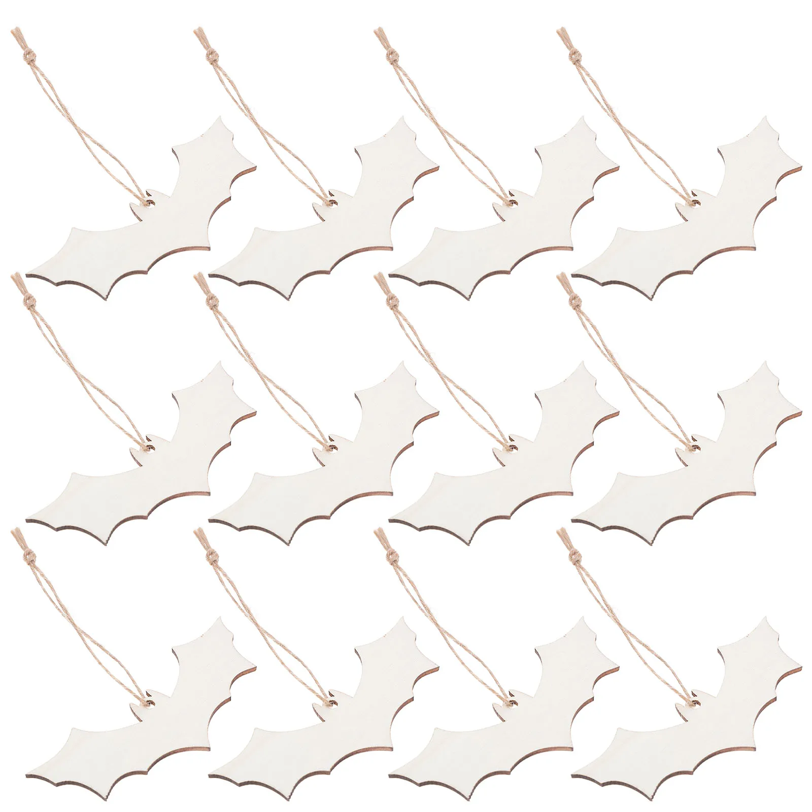 

50pcs Diy Crafts Cutouts Bat Shaped Hanging With Hole Hemp Ropes Wood Tags For Halloween Party Haunted House Decorations Beige