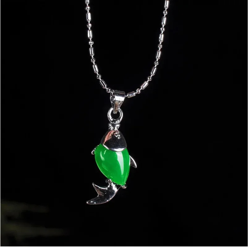 S925 Silver Green Jade Butterfly Fish Frog Pendant  Necklace Charm Jewellery Fashion Accessories Man Ahd Woman Luck Amulet Gifts