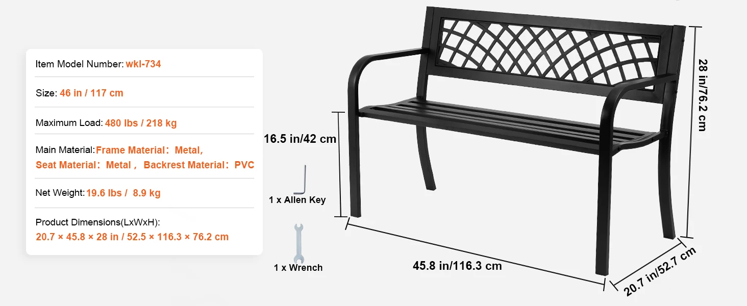46 Inch Metal bench
