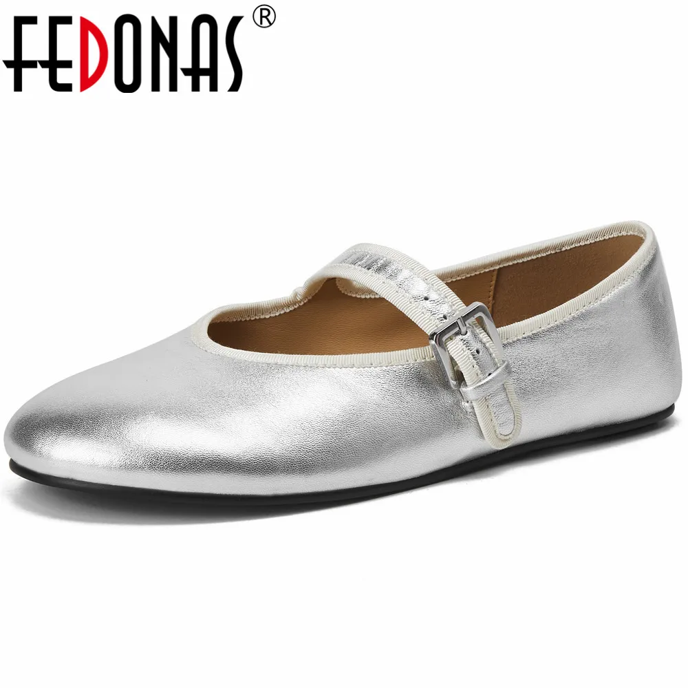 FEDONAS Concise Women Flats Round Toe Genuine Leather Shoes Woman 2024 Spring Summer New Arrival Casual Comfortable Female Flats