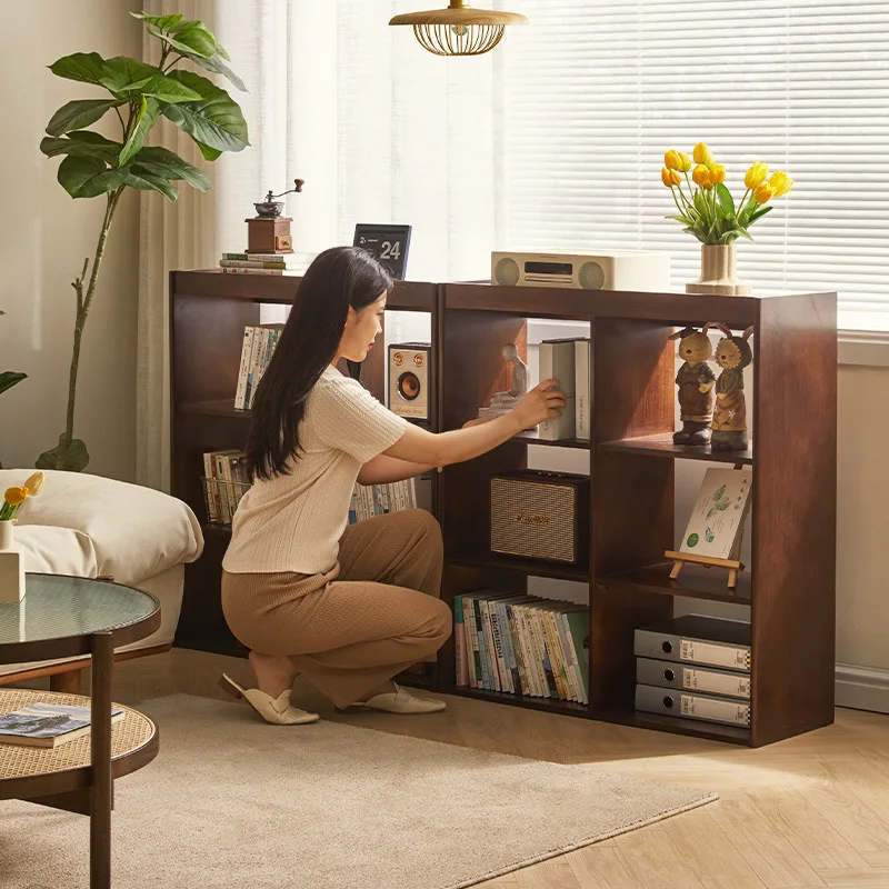 Solid Wood Combination Bookshelf Bookcase Floor Shelf Living Room Locker Study Short Cabinet Bookcase