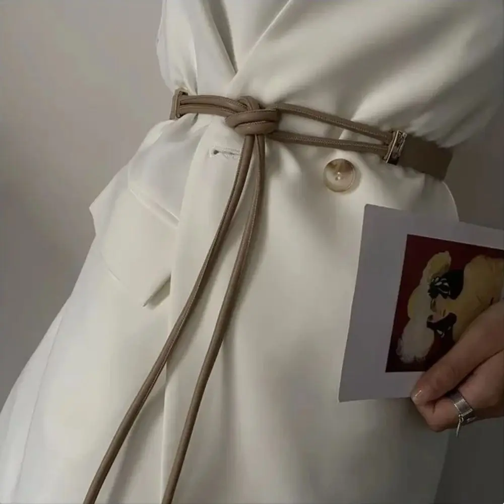 

Новые ремни без отверстий с узлом, тонкий ремень из искусственной кожи на шнуровке, однотонное джинсовое платье с поясным ремнем