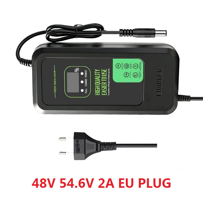 36V 42V / 48V 54,6V 2A / 5A LED-Ladegerät für Lithium-Batterien mit digitaler Anzeige, Netzteiladapter, schnelles Laden mit Kühlventilator