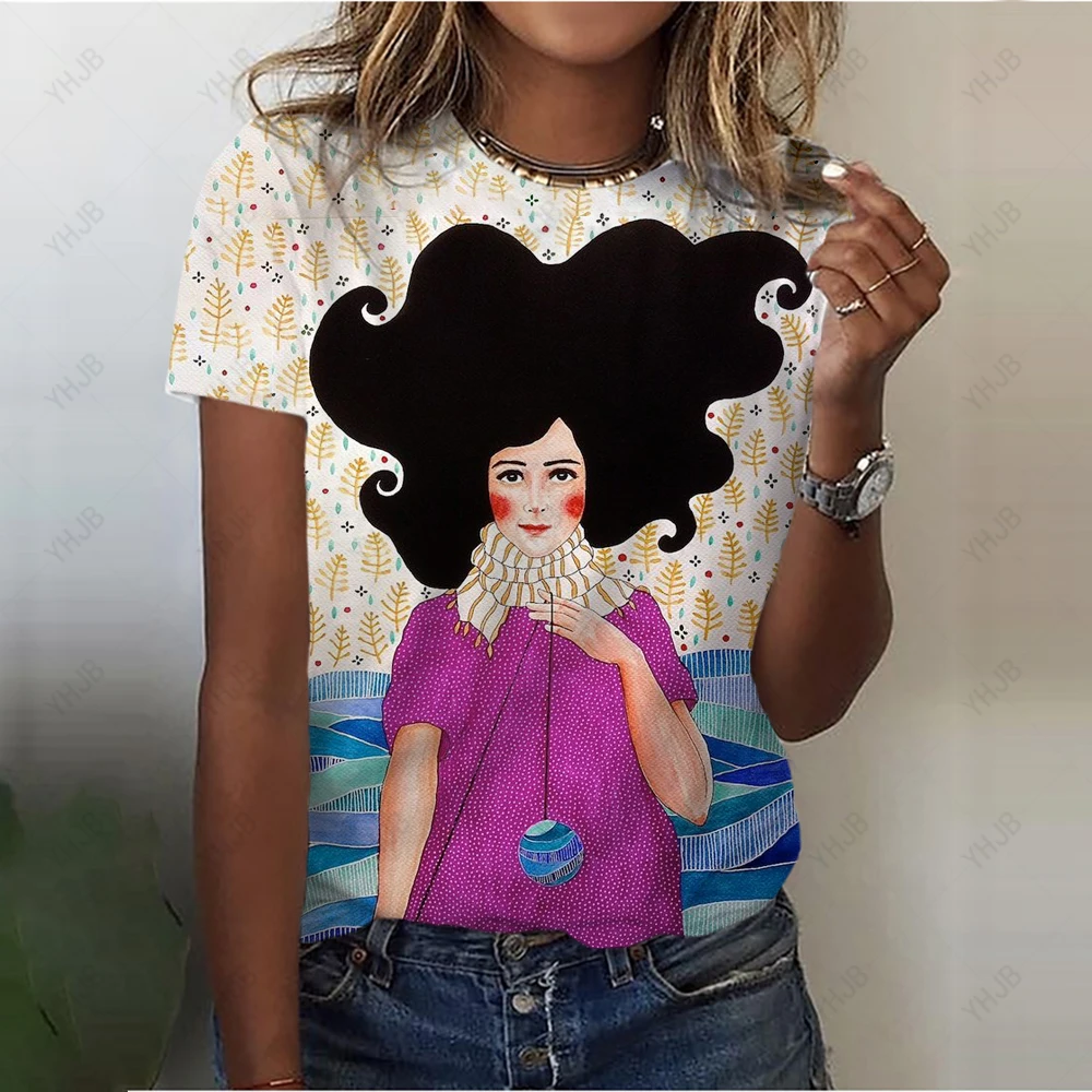 Women's Abstract T-Shirt Summer New Portrait Crew Neck Basic Shirt colorful 3D Printing Women's Fashion T-Shirt Y2k Tops
