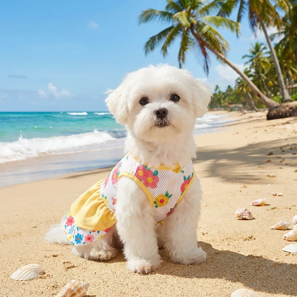 Vestido falda transpirable doble capa amarillo y blanco perros y gatos - imagen 2