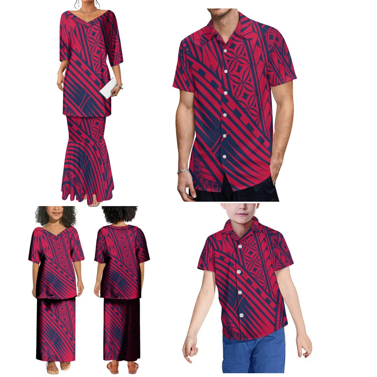 Samoa Club Custom Family Clothing Mother-Daughter Dress Father-Son Shirt Women'S Top And Fishtail Long Skirt Puletasi Two-Piece