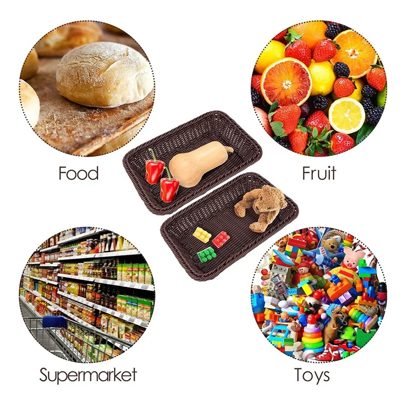 سلة خبز من الخوص ، سلة منسوجة يدويًا ، منظم عرض على الطاولة ، سلال تقديم للطعام والفاكهة والوجبات الخفيفة ، 3 روض