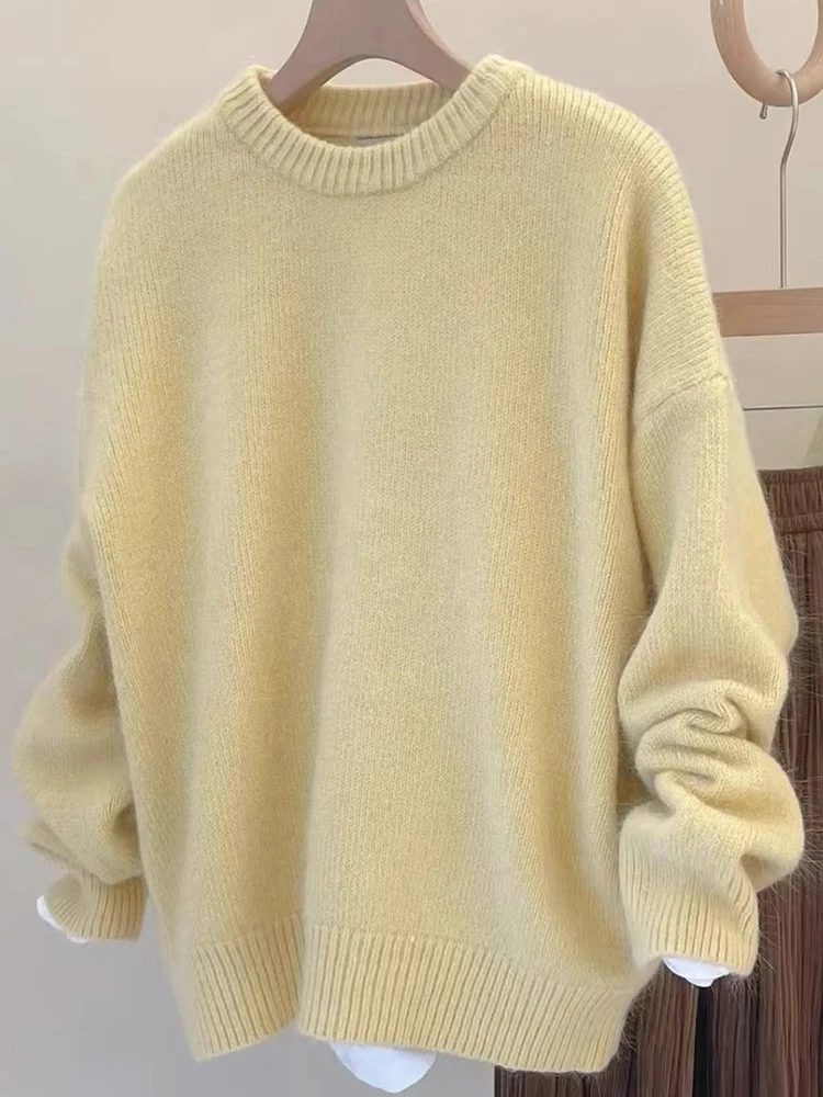 

Korean Sle Long Sve Camere Knitwear Casual Loose Women's Faionable Ele Autumn Winter Color Versatile Sweater