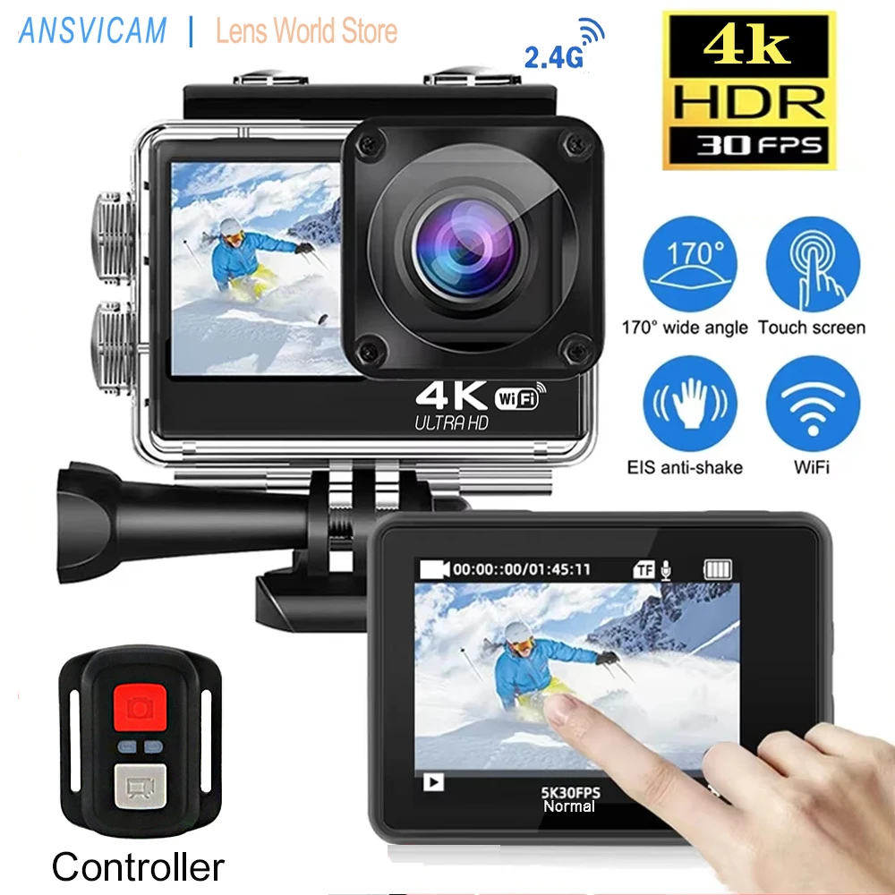 Câmera de ação 4k 60fps wifi câmera subaquática à prova d'água 2.0 