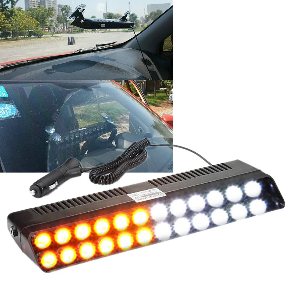 

12 LED White Amber Windshield Emergency Warning Beacon Strobe Light Bar 12W Auto Flash Dash Lamp For Car Truck Tow Tractor