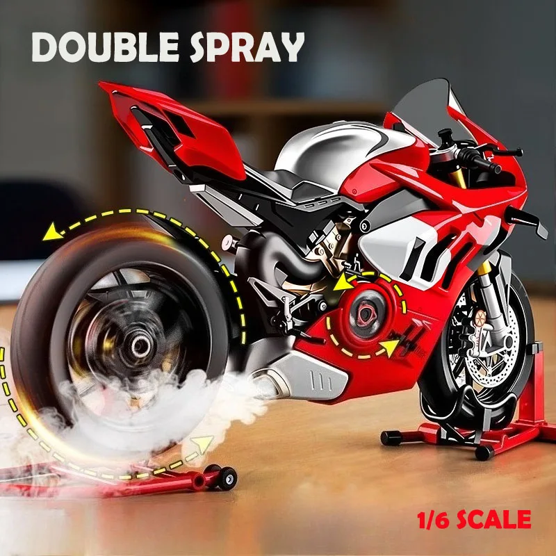 โมเดลรถมอเตอร์ไซค์ Ducati V4S สเปรย์อัลลอยด์ 1:6 ของสะสม รถมอเตอร์ไซค์ไดแคสต์ ของขวัญสำหรับแฟน รถจิ๋ว ของตกแต่งบ้าน