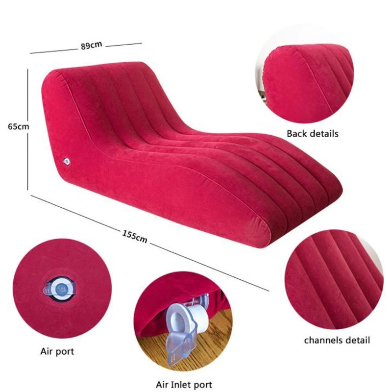 Red Inflatable Sex Sofa Chaise Chair Love Position Magic Cushion Deeper Support PVC Flocking Furniture Sex Toy For Couple