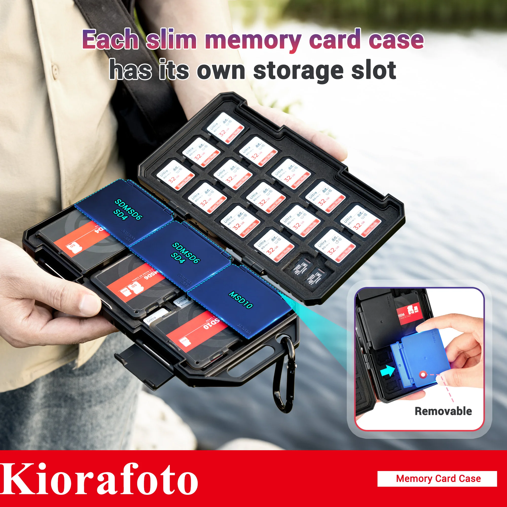 90 Slots Weaterproof Memory Card Holder Box for 36 SD Cards and 74 Micro SD Cards With 3 Removable Small Memory Card Holders