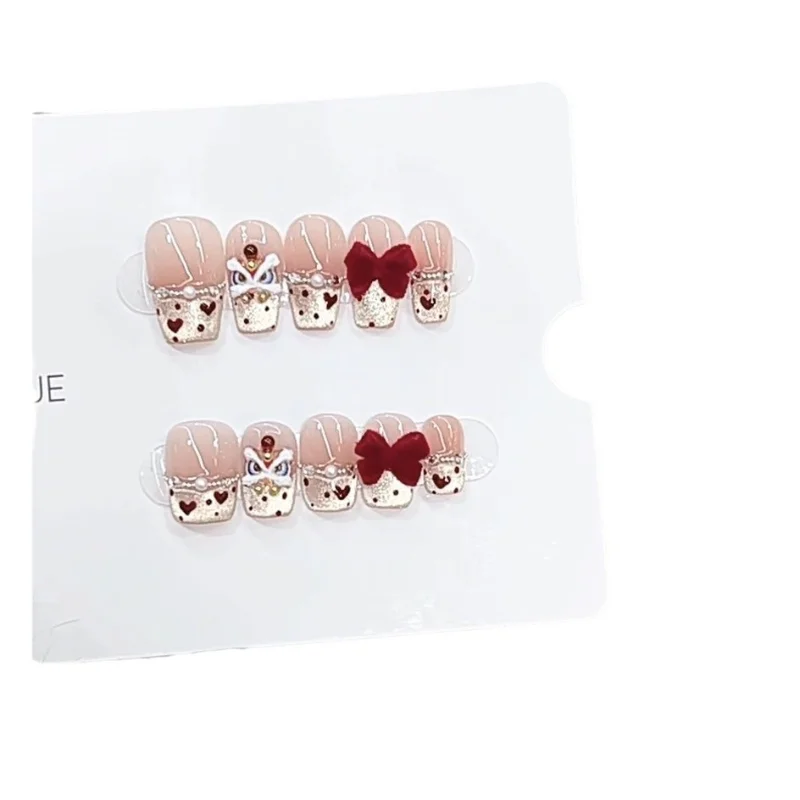 

Pure handmade phototherapy, wearing nail Xinyue Lion Awakening Ice Penetrating finished product, reusable nail patch removable