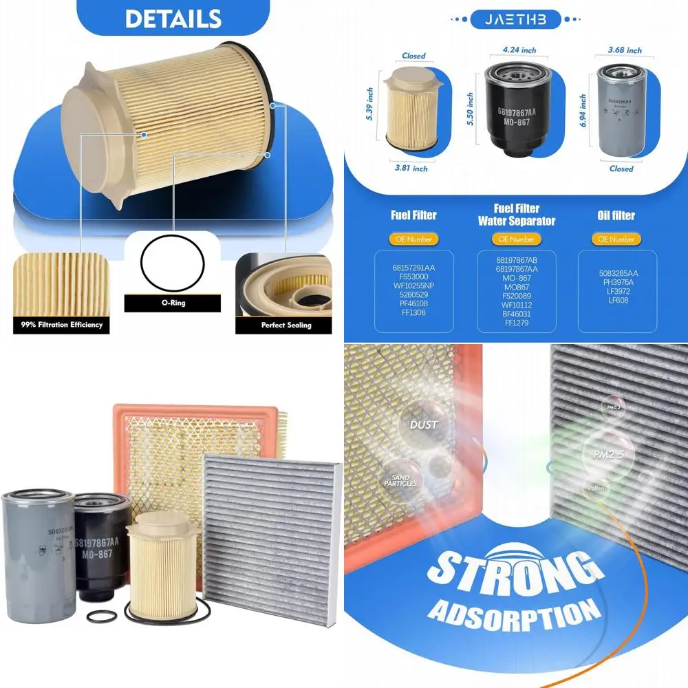 

Комплект фильтров для дизельного двигателя 6.7L для моделей 2500, 3500, 5500 (2013-2018) и 4500 (2013-2017); салонный воздушный фильтр 53034051AB, масляный фильтр 50