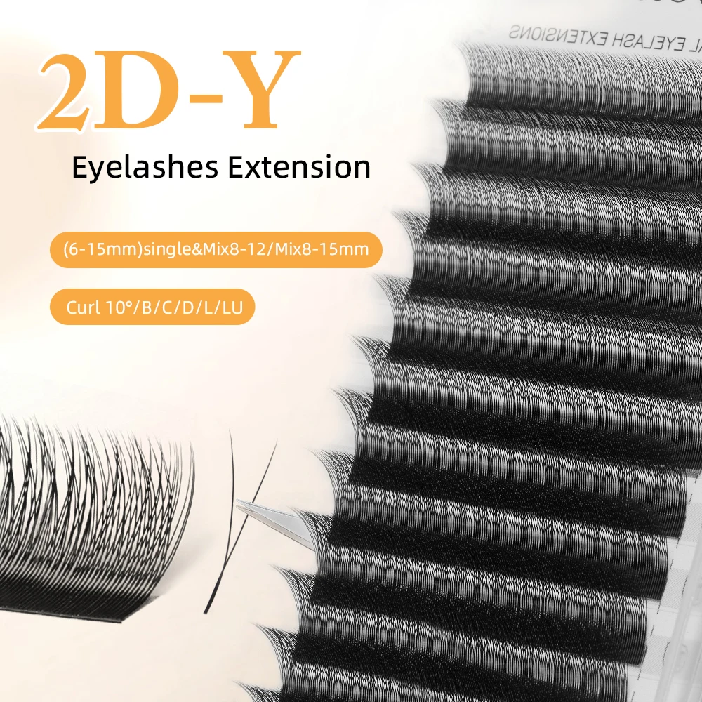 Yelix 2D Y Lashes Premade Volume Fan Eyelash Extensions Single Tip 2D Y/Double Tips YY Individual False Eyelashes Wholesale