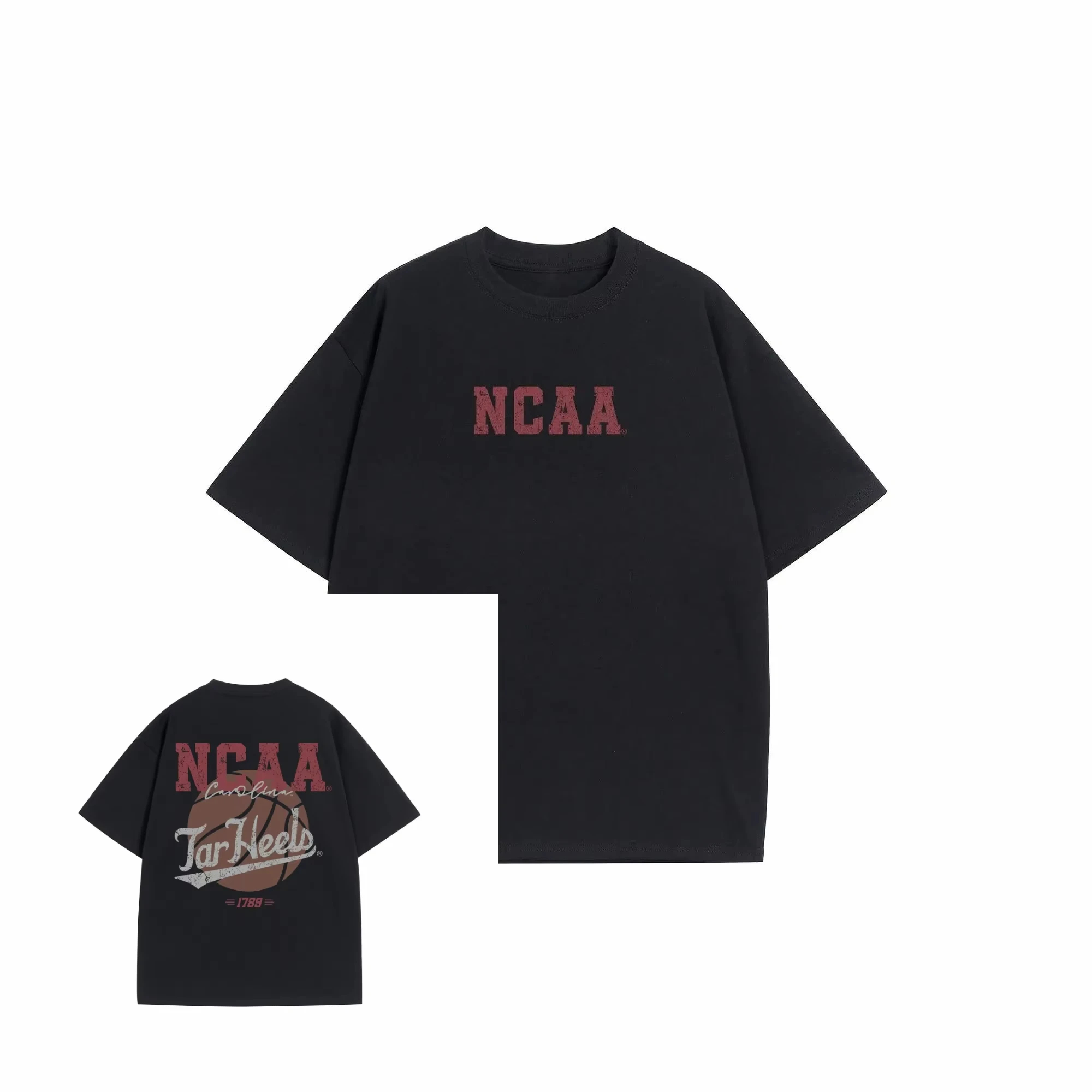 تي شيرت NCAA University of North Carolina مخصص لكرة السلة من الخلف مطبوع من القطن الخالص بأكمام قصيرة