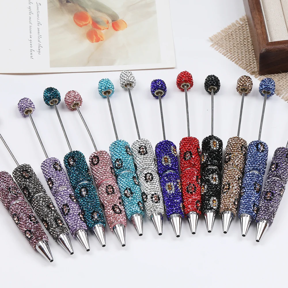 Cordial Design 10Pcs 16*154MM Jewelry Accessories/Cute Plastic Pens/Leopard Print/Rhinestone Pen/Beadable Pen Findings #17693