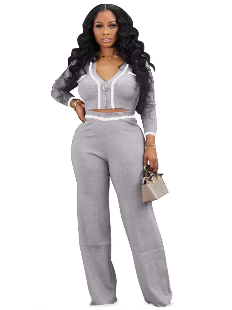 2 Two Piece Sets New Arrival Autumn Winter Knitted Matching Women Sets Long Sleeve Top And Pants Suits Outfits Clothing