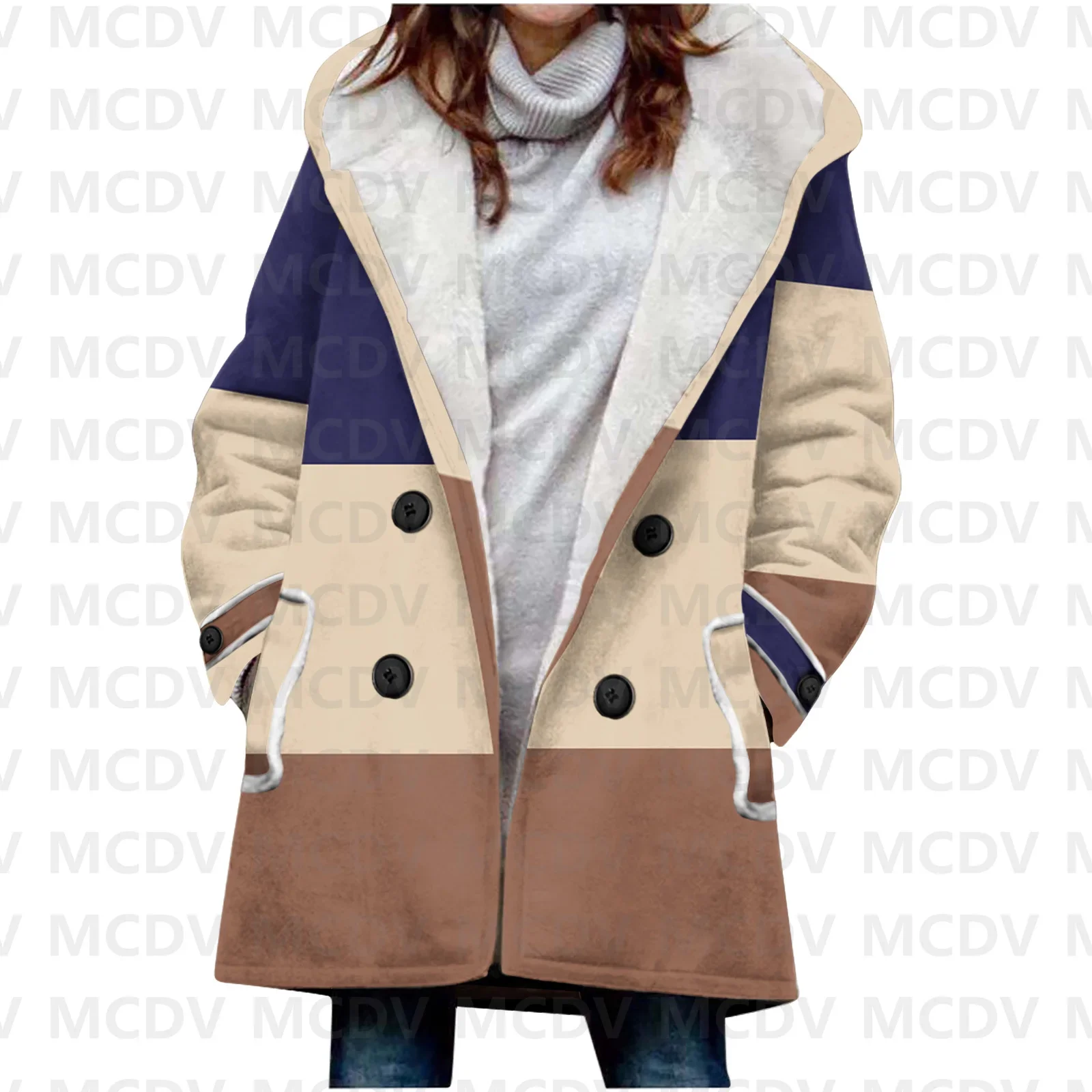 Retro Geometry 3D Printed Fleece Hooded Cloak Women Thick Warm Coat Women's Winter Warm Overcoat Casual Clothes 18 Color