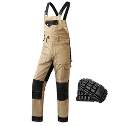 Cotton Overalls Men Workwear Mechanic Welding Overalls with Knee Pads Multi-Pocket Bib Overalls Men Work Wear