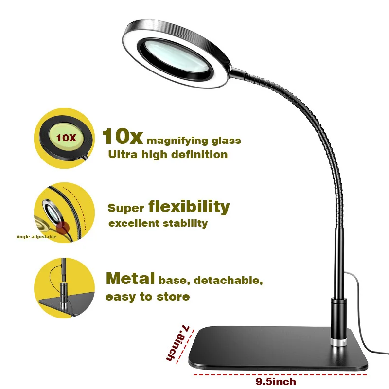 10X High Definition Desktop Magnifying Glass with LED Light Electronic Repair Mobile Phone Welding Reading Light