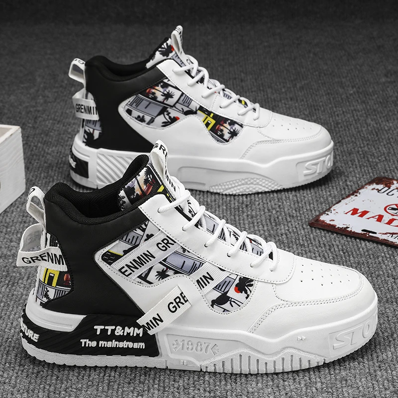 

Trendy Men Shoes Casual Leather Sneakers Fashion Skateboard Shoes for Men High Top Outdoor Running Sports Shoes Platform Walking