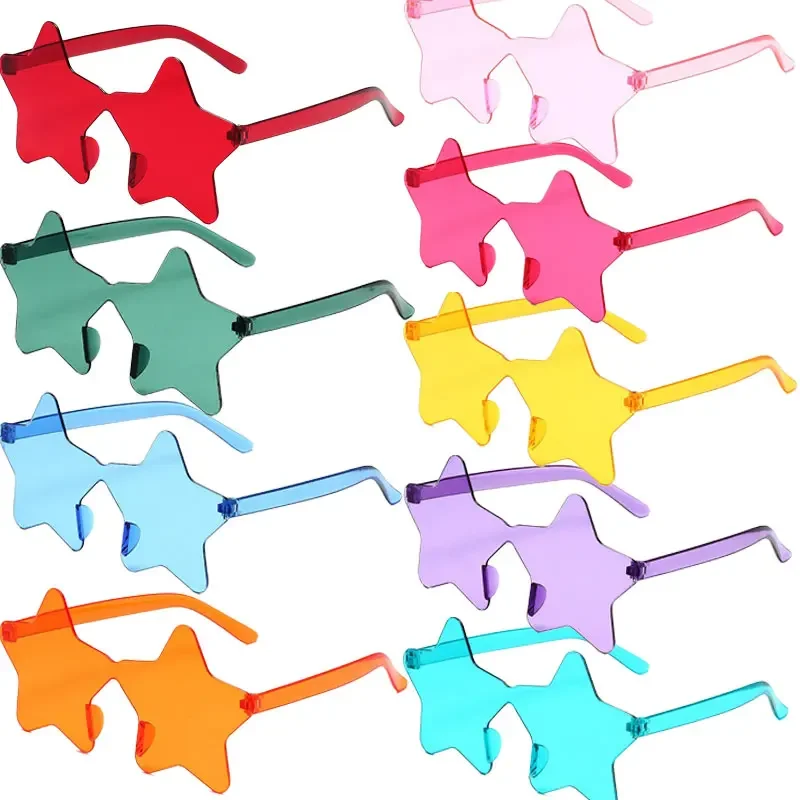 

Star Sunglasses Colorful Rimless Star Glasses Transparent Candy Color Sunglass Men Women Photo Props Birthday Party Cosplay