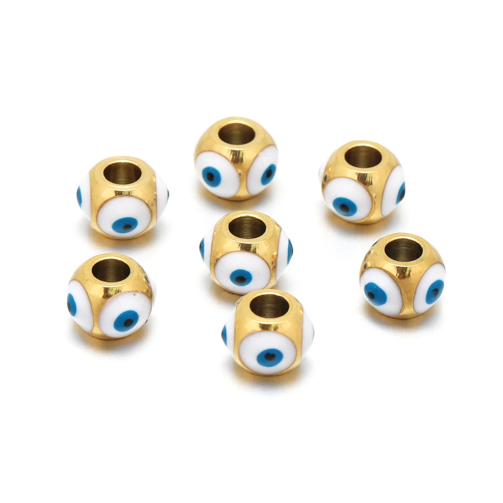 10Pcs Stainless Steel 8MM Gold Color Eyes Spacer Loose Beads for DIY Bracelet Necklace Beads Jewelry Making Findings