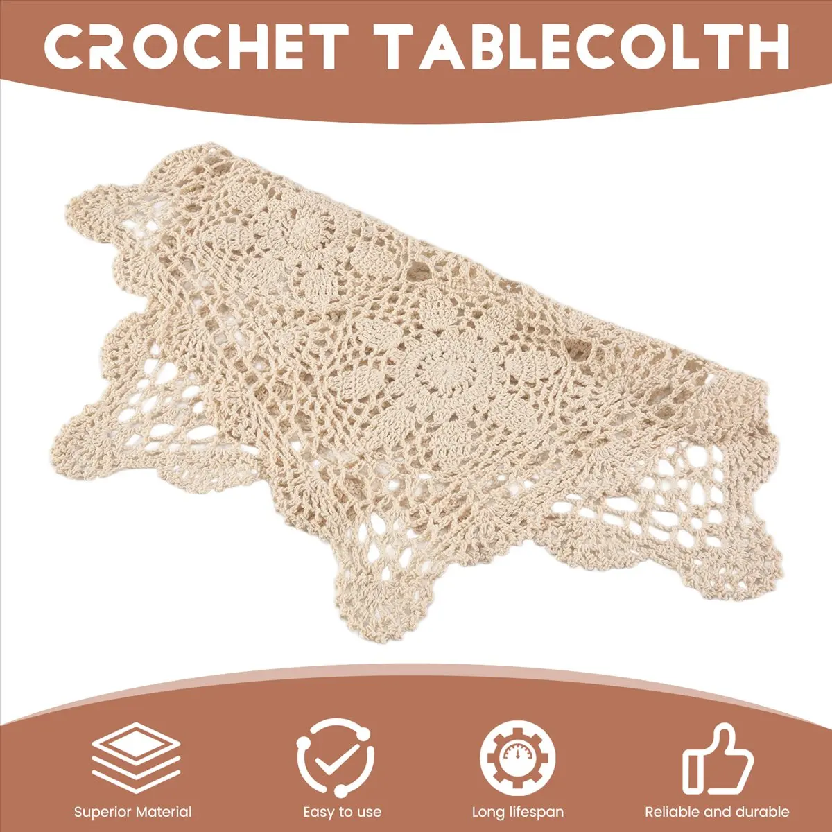 Lively- Tablecloths Crochet Square Table Cover Christmas Lace Table Covering Doilies for Furniture DéCor Beige Color 15.7Inch