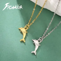 Dolphin Necklace Ocean Sea Fish Gift For Woman Men Kid Child Couple Lover Gold Color Pendant Stainless Steel Chain Jewelry New