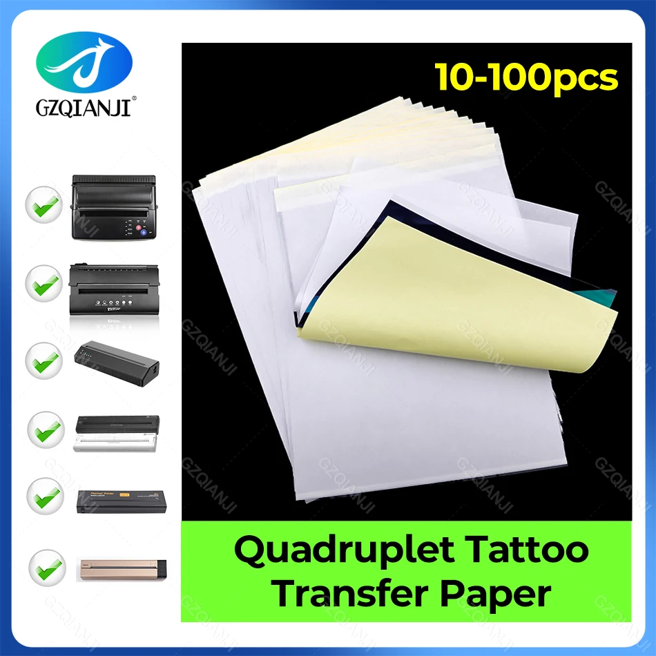 GZQIANJI 10-100 Sheets A4 Tattoo Transfer Stencil Paper 4 Layers Tattoo Practice Paper for Tattoo Art Tattoo Supplies Printer