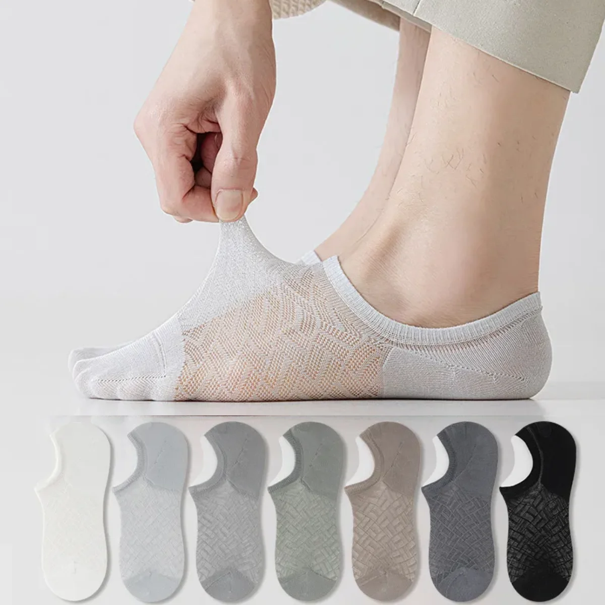 

Low Cut Socks Men Male Hollow Out Mesh Breathable Ultra-thin Sock Slippers Solid Color Anti-slip Summer Invisible No Show Socks