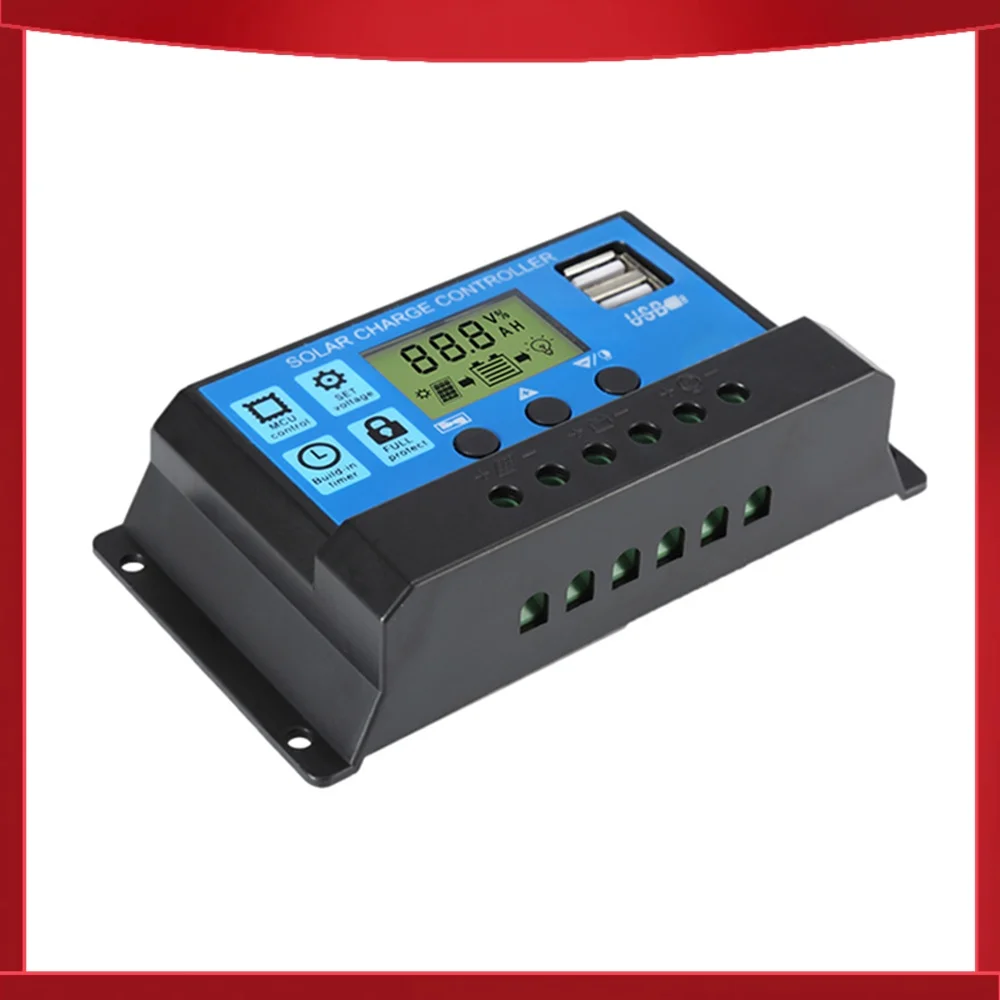30A Solar Charge Controller 12V/24V Automatic Identification PWM Parameters Adjustable LCD Display Solar Controller Dual USB