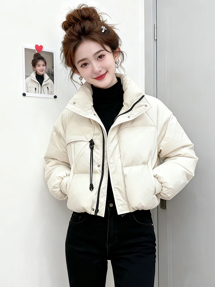 

Модная утепленная хлопковая куртка для женщин, короткое пуховое пальто, уличная одежда, зимняя мода, стильный французский шик