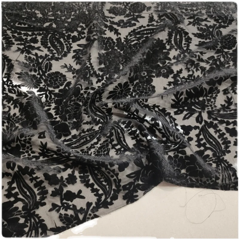 Elegant Black Silk Velvet Fabric Hollowed Cotton