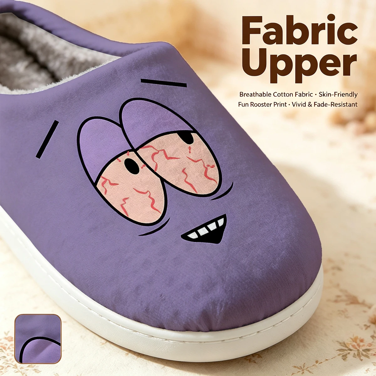 Sleepy Eyes Christmas White Slippers Warm Plush Indoor Shoes Non-Slip Winter Slippers Family Holiday Gifts Soft view 2