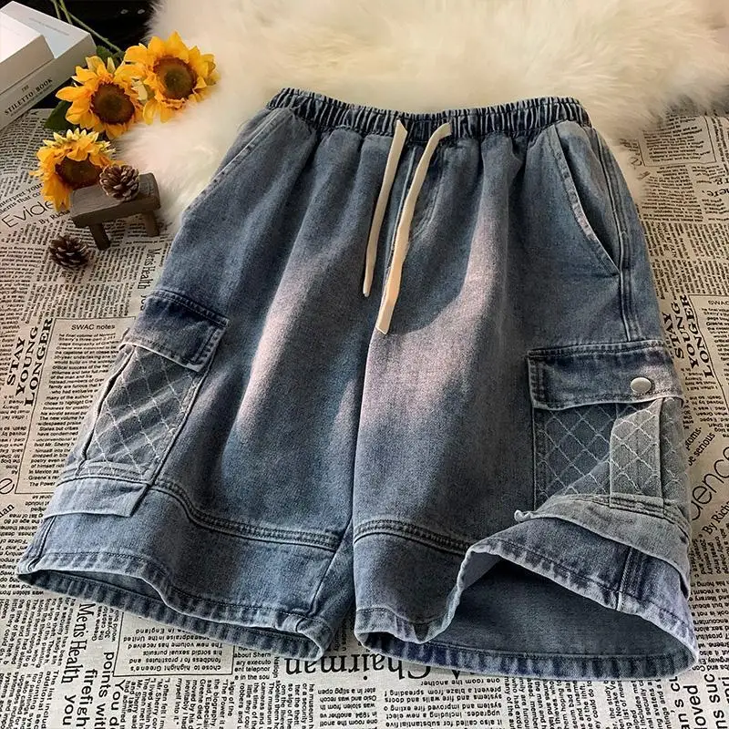 

Мужская рабочая одежда свободного покроя 300 меш в стиле ретро, джинсовая одежда orts, повседневные широкие брюки в пять четвертей, летние дизайнерские свободные удобные джинсы