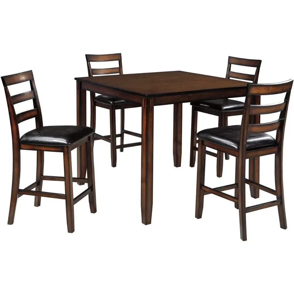 Coviar 5 Piece Counter Height Dining Set, Includes Table & 4 Barstools, Brown