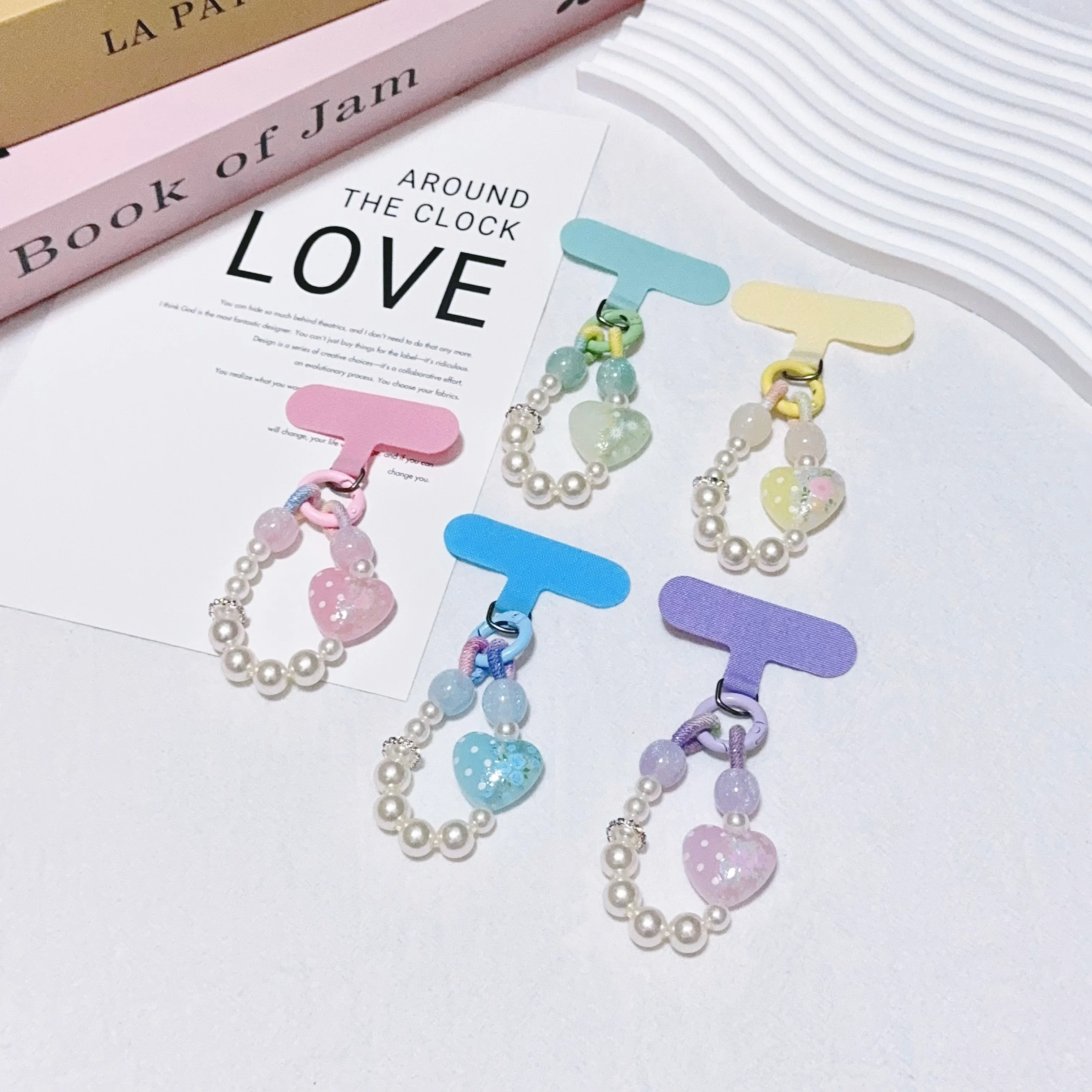 

Korean Cute Colorful Heart Bead Phone Chain - Pendant Charm Strap for iPhone, Samsung, Bags, Universal Girl's Hanging Rope