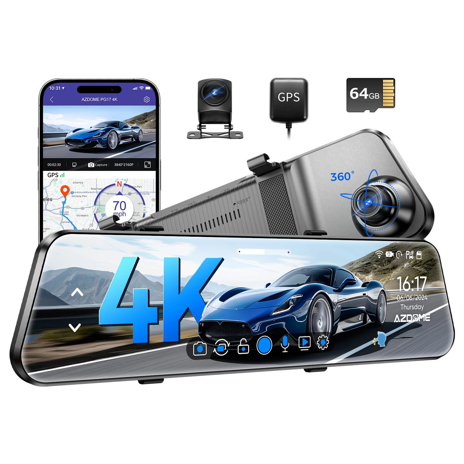 AZDOME PG17 Dash Cam GPS 4K cám